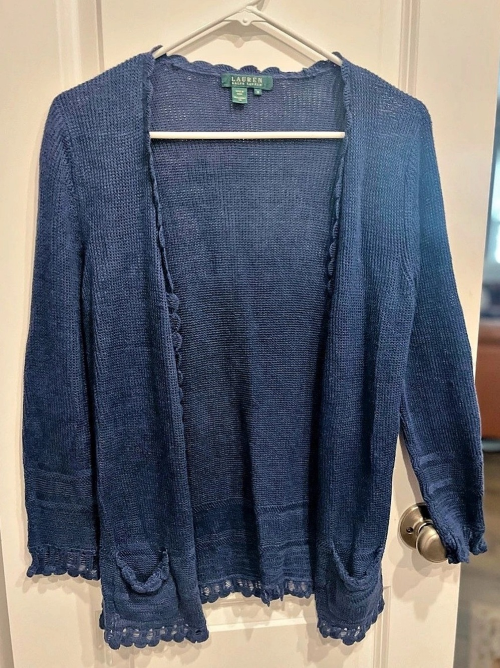 Lauren Ralph Lauren Linen Knit Cardigan in Blue Size Medium